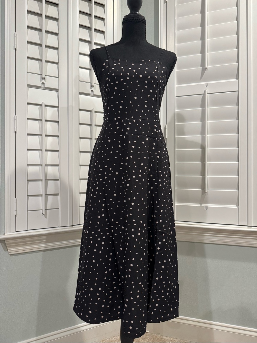 NWOT - Black Polka Dot Midi Dress with Thin Straps